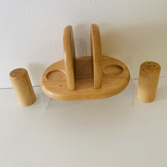 Kamenstein Wooden Napkin Holder W/Salt & Pepper Shakers 8" Cottagecore Rustic - Picture 2 of 6